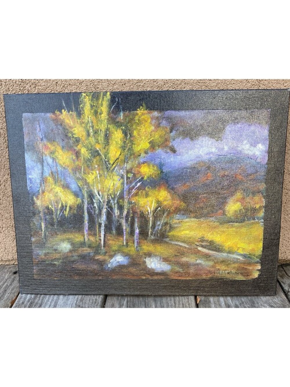 Moody Western Aspen Mountain Stream Incoming Storm Oil Painting Unframed Signed